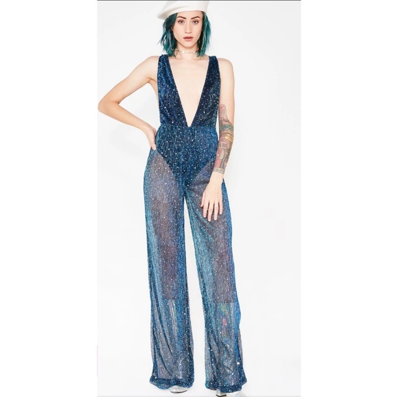 💸SOLD💸 Shimmer & Glitter Plunge Catsuit/Jumpsuit - Picture 1 of 6